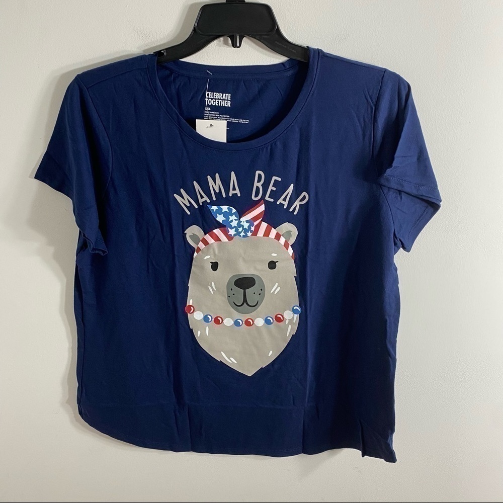 Mama Bear T-shirt NWT Blue Short Sleeve XXL Women’s Red White Blue Patriotic